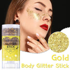 Gold Body Glitter Stick, Halloween Face Glitter Makeup,Holographic Hair Glitters Mermaid Makeup Rave Outfits for Women, Shimmer Face Paint Stick for Christmas (Gold)