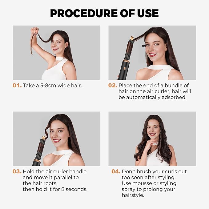 5 in 1 Hair Dryer Brush Set,Professional Negative Ionic Hot Air Styler, Air Curling Wrap Styler,Detachable Blow Dryer Brush With Auto Wrap Curlers,Hair Styling Tools For Straight/Curl/Drying/Smoothing