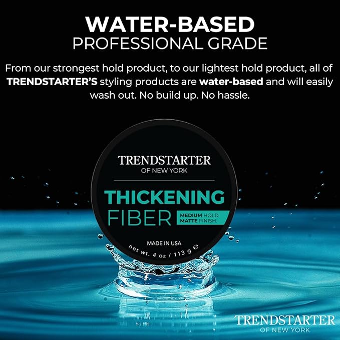 TRENDSTARTER - THICKENING FIBER (4oz) - Medium Hold - Matte Finish - Premium Hair Thickening Clay Pomade - Water-Based - All-Day Hold Styling Product
