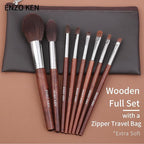 Walnut Makeup Brushes Set Professional, Natural Pony Hair Makeup Brush Set with Case, Cosmetic Brushes Makeup Set, Natural Bristle Makeup Brushes, Natural Hair Make up Brush Set Professional.