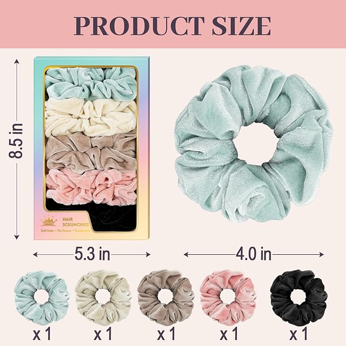 5Pcs Velvet Hair Scrunchies for Women, Fashion No Crease Hair Ties for Thin Thick Hair,Soft Hair Bands No Damage for Girls, Ideal Gifts for Women (Set 6)
