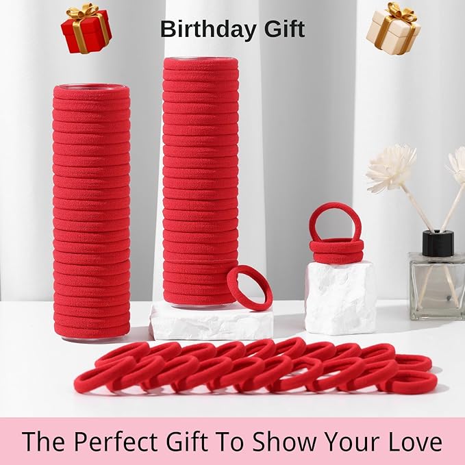 LuSeren 120 Pcs Deep Red Hair Ties for Women, No Damage Soft Seamless Nylon Hair Elastics for Thick Hair,Ponytail Holders, Hair Accessories