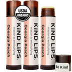 Kind Lips Organic Georgia Peach Lip Balm 3-Pack – Naturally Sweet, Moisturizing Lip Care for Dry Lips • 100% Natural, Clean, Gluten-Free, Grain-Free • Made in USA • Everyday Value chapstick Set