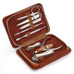 FAMILIFE Manicure Set, Nail Clippers Pedicure Tool, 8 pcs Stainless Steel Manicure Kit Professional Grooming Tool, Nail Kit with Portable Brown Leather Travel Case Luxury Gifts for Men