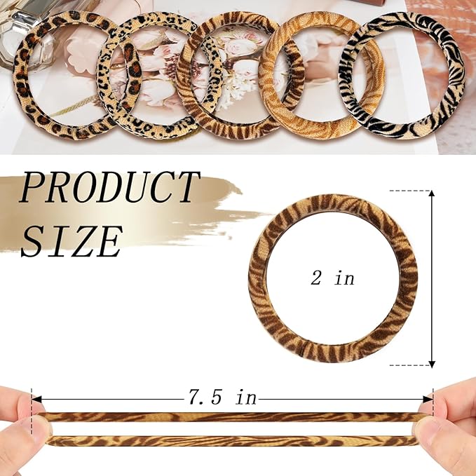 Nylon Leopard Hair Ties - No Damage,Strong Soft Cotton Tortoise Hair Bands Accessories for Thick Hair 15PCS Ponytail Holders for Woman Girls