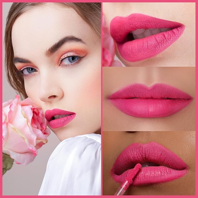 Oulac Matte Liquid Lipstick for Women 3PCS, Bright Pink Lip Stain Long Lasting Waterproof, No Transfer, Creamy High Pigmented Formula, Vegan & Cruelty-Free. Pink Set【M06+M09+M10】