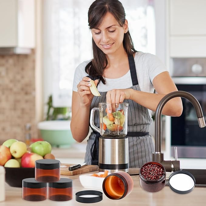 30 Pack 4 oz Amber Plastic Jars with Lids Empty Refillable Cosmetic Container for Beauty Essential Products Body Butter Creams Gel and Lotion