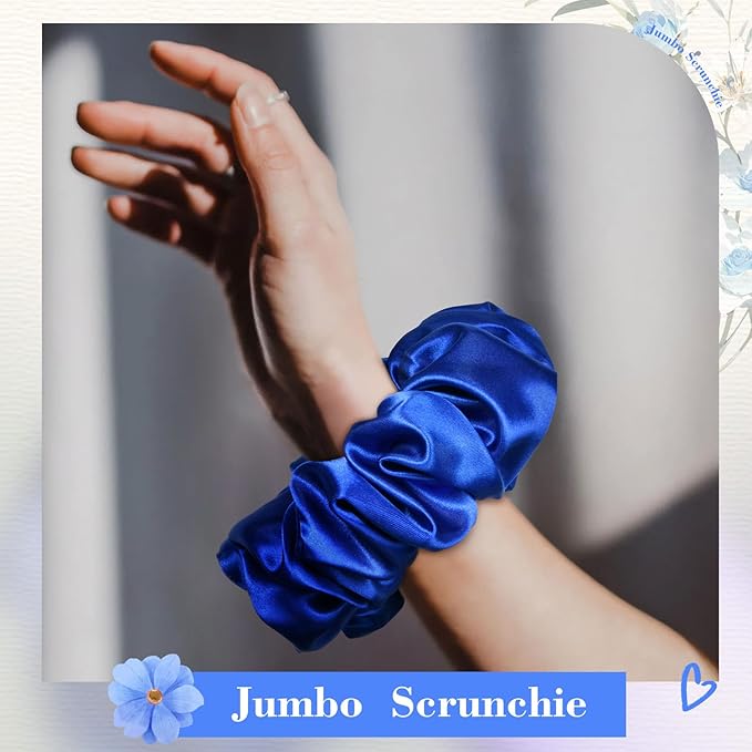 CEELGON Royal Blue Big Satin Scrunchie6.5 Inches Jumbo Scrunchies Silky Hair Ties Oversized Ponytail Holderfor Thick Curly Hair Extra Large Hair Accessories for Women (Royal Blue)