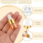 200 Pcs Mini Glass Oil Dropper Bottle Bulk, Clear Essential Small Empty Bottles Sample Containers Perfume Liquid Vials with Cap for Traveling (1 ml,Gold)
