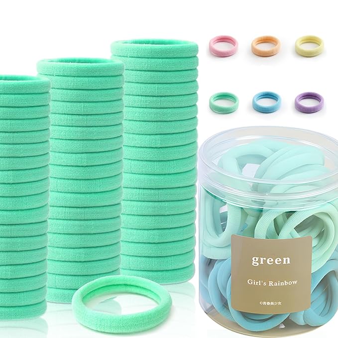 100 Pcs Seamless Hair Ties Ponytail Holders - No Damage Accessories for Thick Hair, Women, Girls, Men - Green