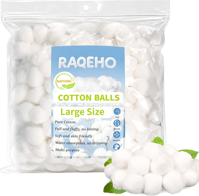 200pcs Natural Cotton Balls - Large Size Organic Cotton Ball for Nail Polish Remover Absorbent Soft Acetone Free Gel Nail Removal Bulk Cotton Rounds Face Cleansing Makeup Remover Nail Supplies