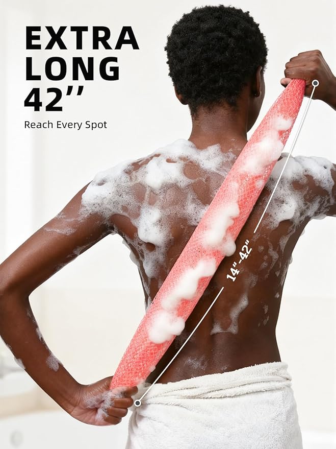 2Pcs African Net Sponge Authentic with Knots - Exfoliating Body Scrubber for All Skin Types, African Bath Sponge, Wash Cloth, Gentle Exfoliation Shower Rag for Women Daily Use(Pink & Purple)