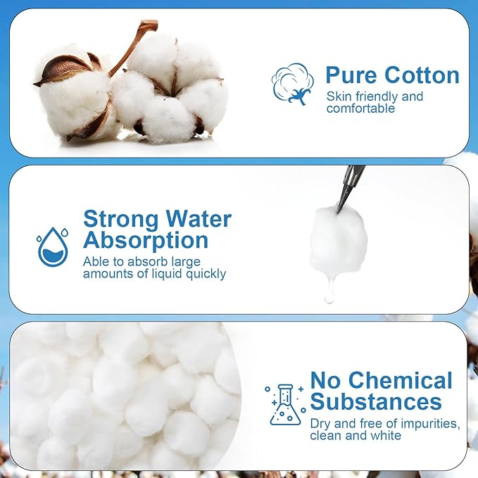 2000 Pcs Soft Cotton Ball Bulk Organic Medium Cotton Ball for Absorbent Multipurpose Pure Nail Polish Remover Makeup Removal First Aid Face Crafting Cleaning Skin Applying Lotion