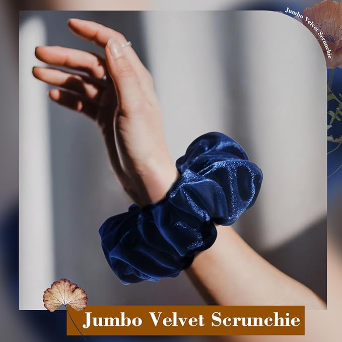 CEELGON Navy Blue Big Velvet Scrunchie 6.5 Inches Jumbo Scrunchies Hair Ties Oversized Ponytail Holder for Thick Curly Hair Extra Large Hair Accessories for Women (Navy Blue)