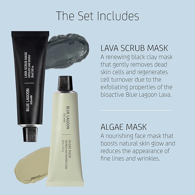 Blue Lagoon Signature Masks Travel Set, Includes Facial Mask Targeting Hydration, Calmness, Exfoliation & Nourishment, Leaving Skin Glowing and Radiant, 4 pack Skincare Gift Set