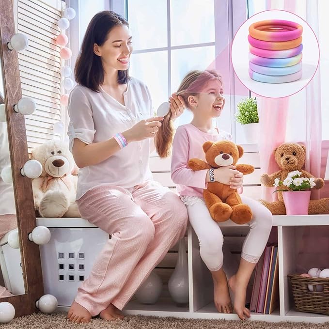 54Pcs Hair Ties for Girls and Women, Nylon Hair Elastics Hair Bands Ponytail Holders Soft Hair Ties No Damage for Girls Thick Straight Curly Hair Multi-colored