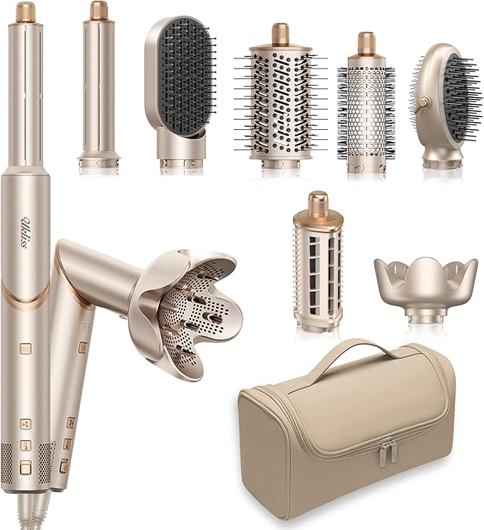 Ukliss 8 in 1 Hair Dryer Brush & Multi Hot Air Styler–Foldable 110,000 RPM Blow Dryer Brush Tool Set with Diffuser Auto-Wrap Curler for Fast Drying Curling Straightening Hair Daily Styling