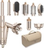 Ukliss 8 in 1 Hair Dryer Brush & Multi Hot Air Styler–Foldable 110,000 RPM Blow Dryer Brush Tool Set with Diffuser Auto-Wrap Curler for Fast Drying Curling Straightening Hair Daily Styling