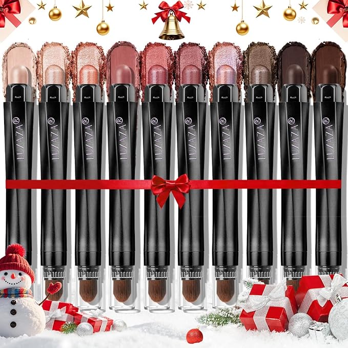Red Eyeshadow Stick Makeup Set 10PCS, Neutral Shimmer And Matte Cream Eye Shadow Palette, Metallic Bronze Smoky Eyeliner Brightener Crayon Pencil Kit, Ideal Gift for Women -Cashmere Blush