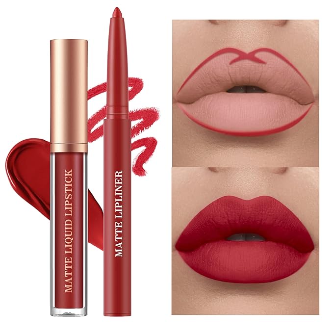 BestLand 6Pcs Matte Liquid Lipstick + Lip Liner Pens Set, One Step Lips Makeup Kits Pigment Velvety Nude Lip Stain Waterproof Long Wear Lip Gloss Make up Gift Set (Chic Shades Lip Set)