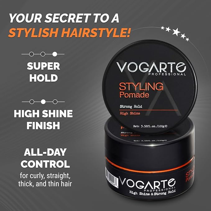 Hair Styling Pomade for Men, Strong Hold with Medium Shine, Water-Based Hair Wax, Classic Gentleman Grooming Product, Flexible All-Day Hold, Easy Rinse, 3.52 oz