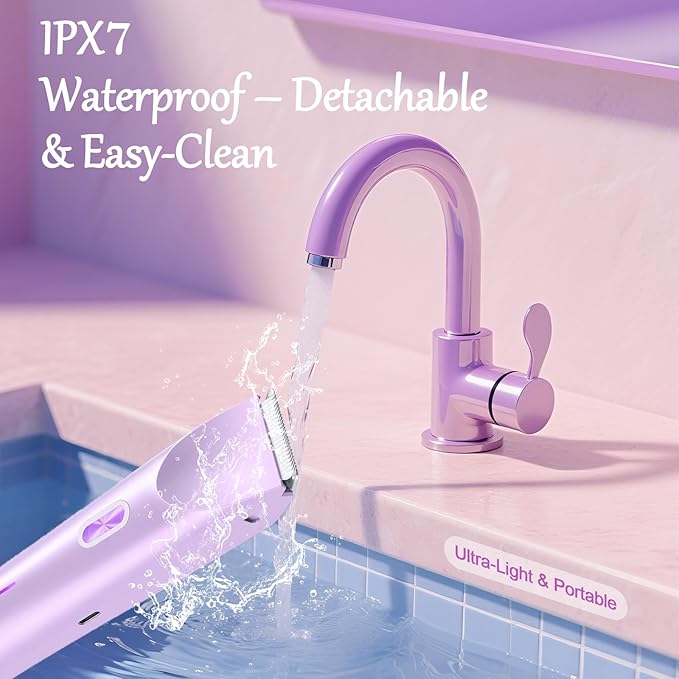 2-in-1 Bikini Trimmer for Women, Bikini Shaver, Dual Head Electric Razor, IPX7 Waterproof Wet/Dry, USB Rechargeable for Pubic/Underarm/Leg, Pink