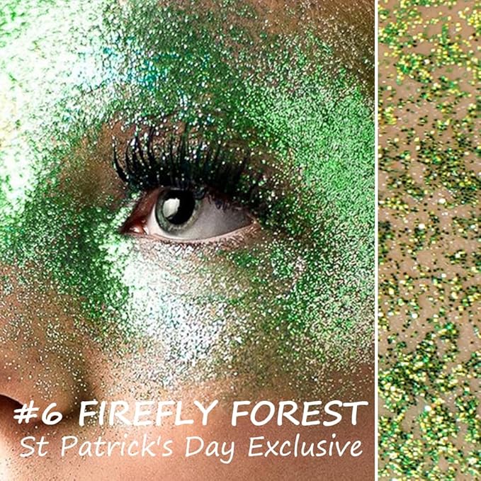 Roll-on Face Body Glitter Gel for Women Kids, Holographic Chameleon Color Glitter Gel Long Lasting Shimmer Makeup for Singer Concerts Music Festival Halloween Rave Accessories (#6 Firefly Foorest)