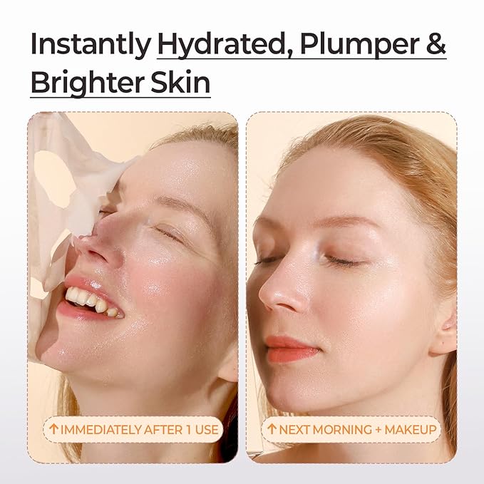 MOTHER MADE Glowing Glass Skin Hydrating Snail Deep Collagen Face Masks 10 EA, with Niacinamide 2%, Vitamin E, Facial Masks for Dry, Sensitive Skin, Kbeauty Essentials, Self Care, Korean Skincare