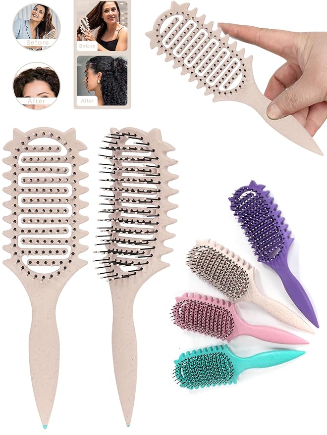 Curl Defining Brush for Curly Hair, 2025 Vented Detangling Brush for Wet, Curl Styling Brush for Women, Less Pulling, Defines & Shapes, Great Gift for Curly Hair Women (Beige)