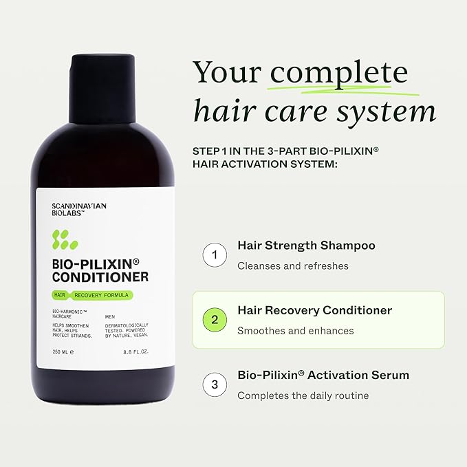 Scandinavian Biolabs Bio-Pilixin® Conditioner For Men | Prevents Split & Damaged Ends, Restores Weak Hair, Supports Scalp Vitality, Dermatologically Tested, Made in Denmark, 250 mL/ 8.8 Oz