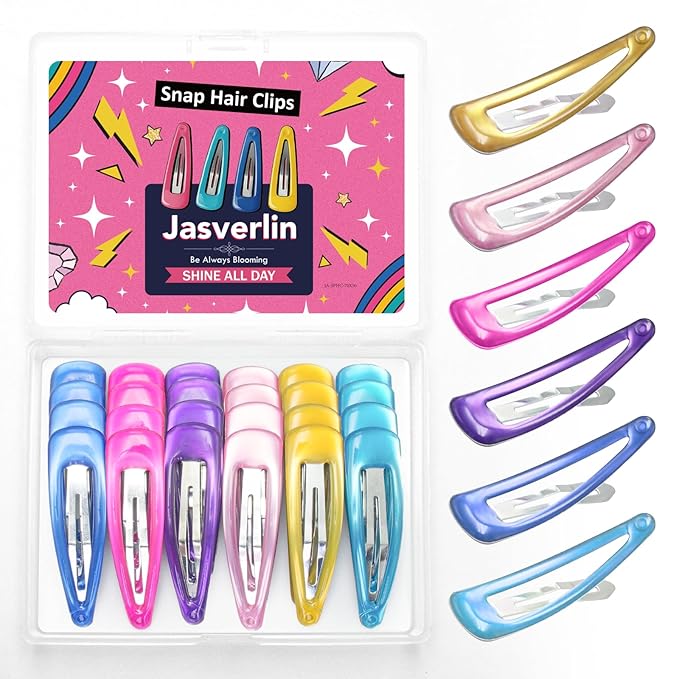 48 Pcs Snap Hair Clips 2 Inch, Y2k Cute Metal Hair Barrettes Non Slip, Colorful Hairclips for Women Girls Kids Fine Hair Styling Accessories (Neon Pop)