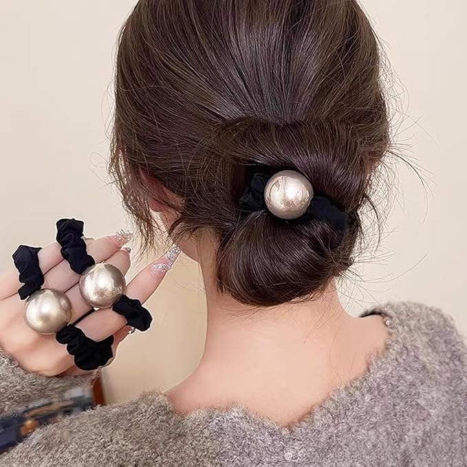 Silk Scrunchies Hair Ties 4Packs – Super Soft Thin Hair Scrunchies, Gentle on Hair, Faux Pearl Decorated Hair Accessories for Women