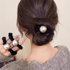 Silk Scrunchies Hair Ties 4Packs – Super Soft Thin Hair Scrunchies, Gentle on Hair, Faux Pearl Decorated Hair Accessories for Women