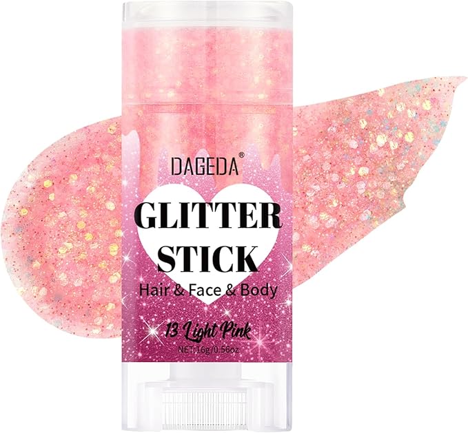 DAGEDA Light Pink Body Glitter Stick,Sparkly Face Glitter Makeup,Holographic Hair Glitters Mermaid Makeup Rave Outfits for Women, Shimmer Face Paint Stick Singer Concert Accessories