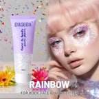 DAGEDA Rainbow Color Body Glitter Gel, Holographic Face Glitter Body Gel Rave Party Accessories, Chunky Glitters for Face Hair Nails, Cosmetic Laser Powder Festival Sequins Paint Makeup