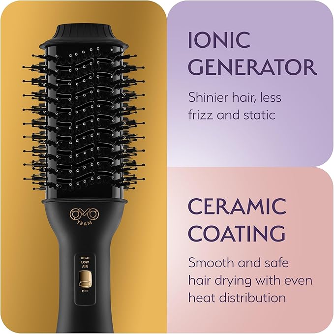 Professional Blowout Hair Dryer Brush, Black Gold Dryer and Volumizer, Hot Air Brush for Women, 60MM Oval Shape