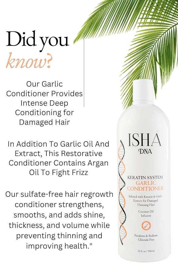 Garlic Conditioner - 32 Fl Oz, Infused with Keratin and Garlic Extract For Damaged Thinning Hair - Stops Hair Loss and Promotes Growth - Deep Conditioning - Sulfate and Paraben Free