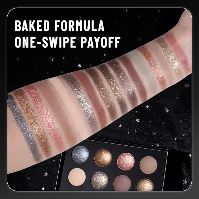 Baked Eyeshadow Makeup Palette - 16 Pigmented Soft Neutrals, Earth Tones & Smoky Shades with Glitter, Matte & Metallic Finishes, Long-Wear Blendable Eye Shadow Make Up Pallet for All Skin Tones