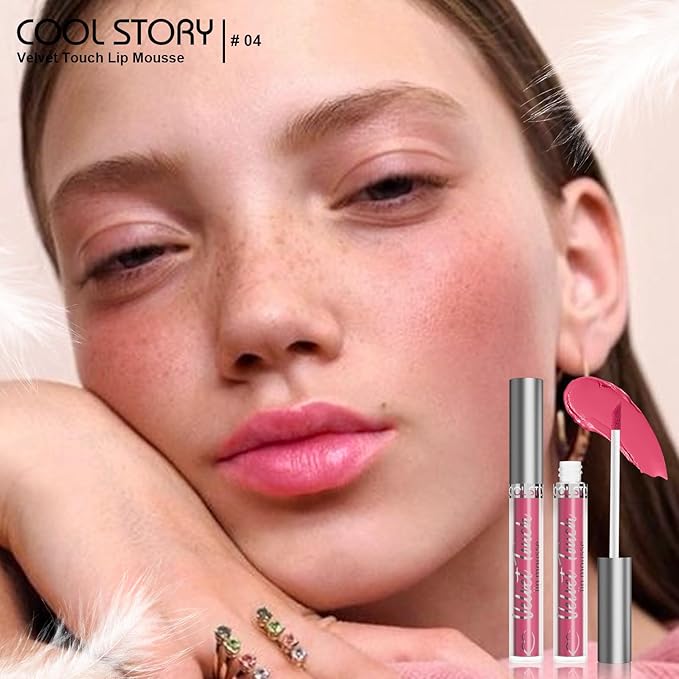 COOL STORY Velvet Lip Stain Mousse, Lip Tint Long-Lasting Waterproof Matte Finish (04)