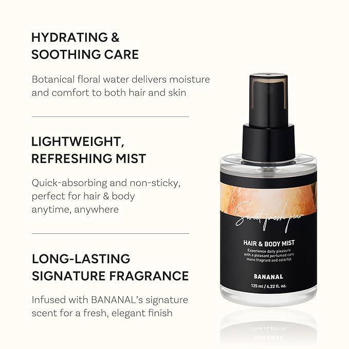 Perfumed Hair Mist for Women – Castor Oil for Shine & Long-Lasting Scent, Clean Hair Perfume & Body Mist – Botanical Waters & 17 Amino Acids, Sulfate, Paraben, Silicone-Free – Sweet Fresh Pear, 125ml