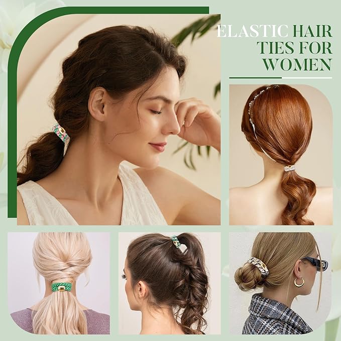 Hair Ties No Damage - 10PCS Ponytail Holders - Elastic Hair Ties for Thick Hair - Braided Hair Bands for Women Girls's Hair - Green