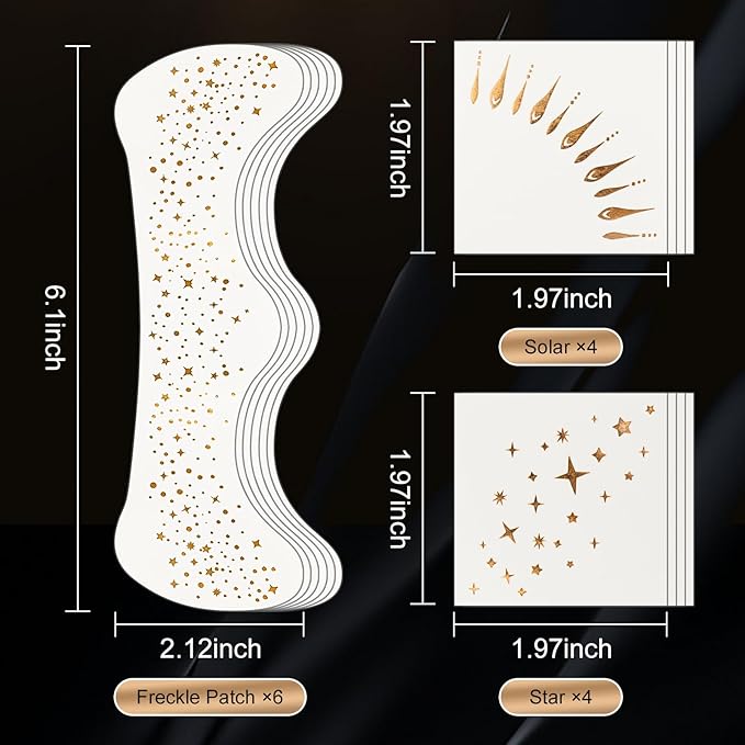 Glitter Freckles Face Tattoo,Glitter Freckles, Metallic Gold Makeup Patches,14 Assorted Sparkle Face Tattoos