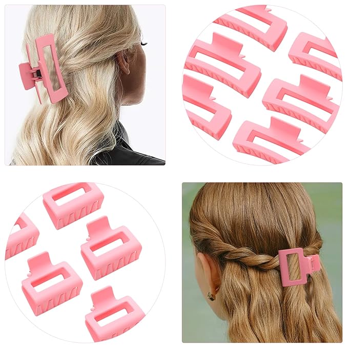 12 Pack Pink Square Claw Clips, Big and Small Neutral Rectangle Hair Claw Clips, Non-slip Matte Large Hair Clips for Women,Strong Hold jaw clip for Thick Thin Hair