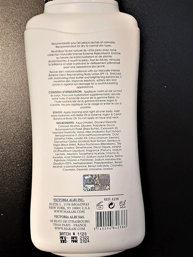 Makari Naturalle Intense Extreme Body Lotion SPF15 (17.6 oz) | Toning Body Lotion for Dry to Normal Skin Types | Brightens Complexion and Helps Fade Marks | Soothes and Conditions with Shea Butter