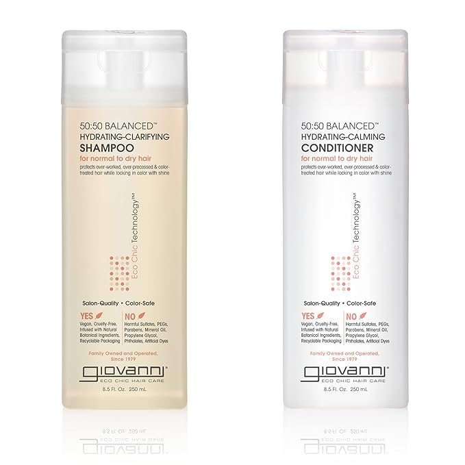 Giovanni 50:50 Balanced Shampoo and Conditioner Set - Clarifying Shampoo for Women & Men, Cleansing for Damaged, Frizzy Hair, Moisturizing Conditioner for Soft, Smooth Hair - 8.5 Fl Oz Each (1 Set)
