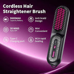 Travel Brush for Women, Portable Cordless Hair Straightener Brush, Mini Hair Straightener with 9600mAh Battery, Fast Charging & 100M Negative Ions - Cordless Portable Styler for On-The-Go (Black)