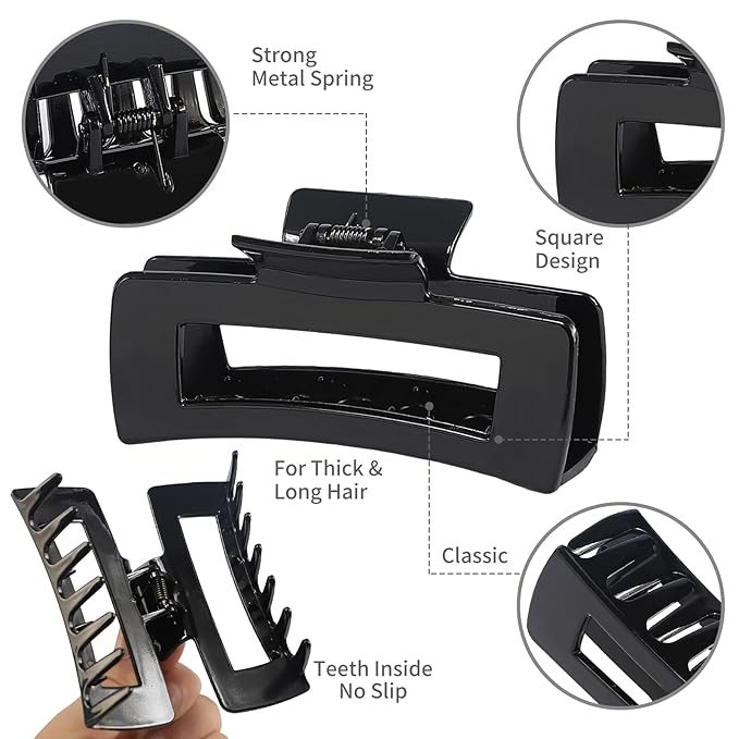 4.1 Inch Large Claw Clips - 12 Pcs Jumbo Square Jaw Clips for Thick Hair, Bulk Hair Accessories for Women and Girls - Transparent