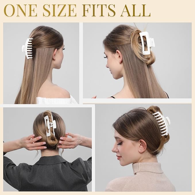White Hair Clips for Women - 8 Pack 4.3 Inch Large Matte Banana Claw Clips for Women Thin Thick Curly Hair, Big Strong Hold jaw