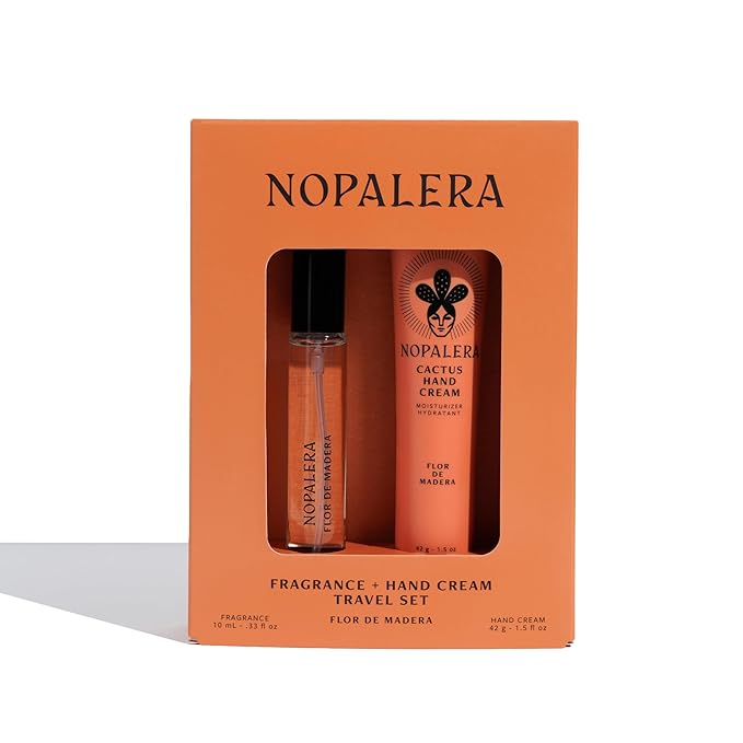 Nopalera Hand Cream + Travel Fragrance Gift Set, Flor de Madera Scent, Fresh Floral Woody Eau de Parfum 10ml and Cactus Hand Cream 1.5 oz