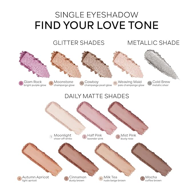 KYDA 2 Colors Single Glitter Eyeshadow, Champagne Glow Eyeshadow, Shimmer Pearl Eyes Shadow, Ultra-fine Lightweight Powder, Sparkling Pressed Eye Shadow, Moonstone+Weaving Maid